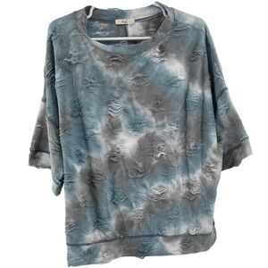 Easel S blue gray tie dyed short sleeve sweatshirt distressed oversized casual